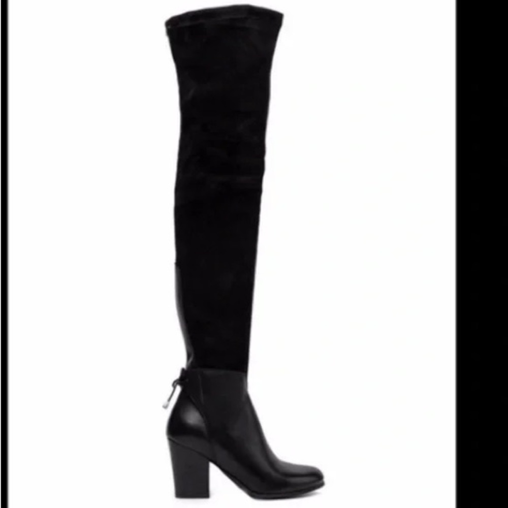 Lavorazione Artigiana Black Suede & Leather Over-the-Knee Boots